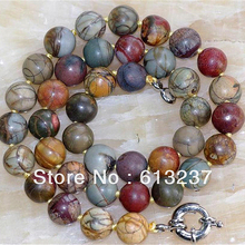 Fashion style 10mm natural stone multicolor picasso round beads making chain strand necklace 18" YE2081 2024 - buy cheap