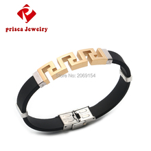 Men Bracelet Silicone Gold Jewelry Bangle Stainless Steel Wristband For Men Titanium Accessories  Alloy Jewelry New 2024 - buy cheap