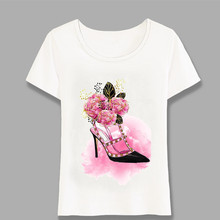 Camiseta Rosa Floral de tacones altos para mujer, camisetas de manga corta ajustadas, Tops estampados, camisetas informales divertidas Harajuku 2024 - compra barato