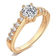 Anéis luxuosos de zircão e noivado para mulheres, cor dourada, cristais austríacos, joia elegante 2024 - compre barato