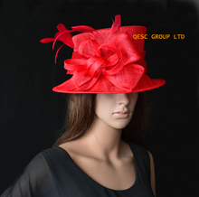 Оптовая продажа, элегантная новая красная женская шляпа для церкви, официальное платье, шляпы Sinamay, Вуалетка для Кентукки Дерби, свадьба, бесплатная доставка 2024 - купить недорого
