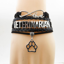 Pulsera de amor para veterinario, brazalete para perros con dije de pata de veterinario, brazaletes negros para perros 2024 - compra barato