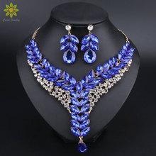 5Color Indian Rhinestone Bridal Jewelry Set Wedding Prom Party Accessories Gold Color Necklace Earring Set For Brides Women 2024 - buy cheap