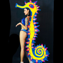 WYY Bar Party Fluorescent Hippocampus Bikini Set Female Singer Dj Ds Dance Team Ballroom Costumes Stage Props Halloween Clothes 2024 - buy cheap