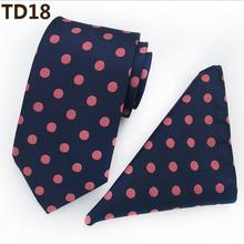8cm Popular Men Formal Necktie Set Dark Blue with Pink Big Dots Match Pocket Square 2024 - buy cheap