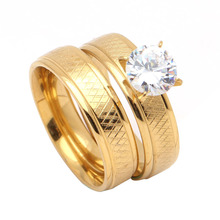 Hainon 2 PCS/Set Zircon 316L Stainless Steel Wedding Rings For Women Gold-Color Titanium Engagement Female Finger Rings 2024 - купить недорого