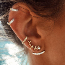 4 Pcs/Set Female Stud Earrings Set Geometric Fishbone Crystal Gold Earring Ear Clip Women Personality Party Jewelry 2024 - buy cheap