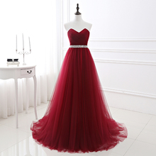 Vestido de baile de tule longo vermelho vinho simples decote v contas festa de noiva 2024 - compre barato