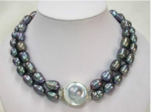 2 Rows natural 9-11mm tahitian black pearl necklace 17"-18"    Lovely Women's Wedding Jewelry Pretty 2024 - buy cheap