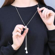 NEW Simulated Pearl Crystal Long Sweater Chain Circles Necklace Vintage Accessary Crystal Collares Statement Jewlery 2024 - buy cheap