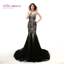 Wowbridal Sexy Black Evening Dress 2021 Sweetheart Strapless Crystal Embroidered Sequin Beaded Open Back Chiffon Mermaid Dress 2024 - buy cheap