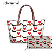 Coloranimal Dachshund Dog Women Large Capacity Handbag 3D Animal Print Brand Design 2Pcs Set Shoulder Bag Lady Leather PU Wallet 2024 - buy cheap