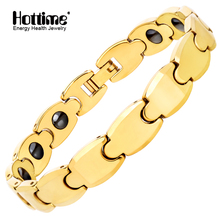 Hottime Pure Golden Tungsten Steel Men's Fashion Health Healing Magnetic Germanium Bracelet Energy Bracelets Bangles For Men 2024 - buy cheap