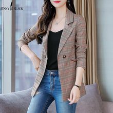 PinkyIsBlack Double Breasted Office Ladies Plaid Blazer Long Sleeve Loose Houndstooth Suit Coat Jacket Women Blazers Female 2024 - buy cheap
