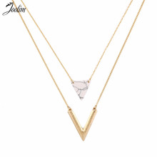 JOOLIM Jewelry Wholesale/ Simple Geometric White Marble V Charm Necklace & Pendant Removable Layered Necklace 2024 - buy cheap