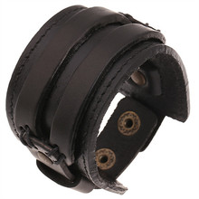 Pulseira de punho punk, bracelete largo de couro genuíno preto vintage acessórios joias para homens e mulheres 2024 - compre barato