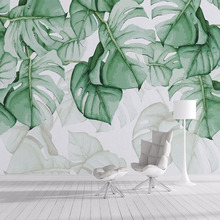 Custom 3D Photo Wallpaper Hand Painted Green Leaves Waterproof Canvas Oil Painting Living Room Bedroom Background Wall Mural Art 2024 - buy cheap