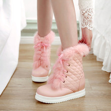 PXELENA Sweet Girls Flat Platform Fur Plush Waterproof Snow Boots Women Shoes Winter Warm Ankle Boots Lace Up White Pink 34-43 2024 - buy cheap