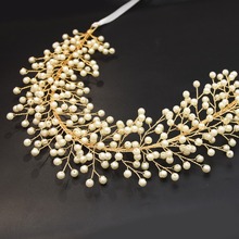 Golden Leaf Baroque Headbands Queen Tiaras Crown Bridal Wedding Pearls Headdress Bride Headpiece Wedding Dress Hair Accessories 2024 - buy cheap