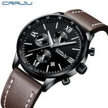 Crrju relógio de pulso de couro masculino, relógio esportivo luxuoso com cronógrafo para homens, casual e à prova d'água 2024 - compre barato