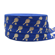 Top Quality Gold Foil Tennis Print FOE 5/8" Sport Foldover Elastic Ribbon for DIY Headwear Hair Accessories 10Yards/lot 2024 - buy cheap