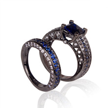 Mulheres conjunto anel de casamento zirconia zircon moda ouro preto-cor cheia 2 presente de jóias por atacado anel de dedo conjuntos de jóias 2024 - compre barato