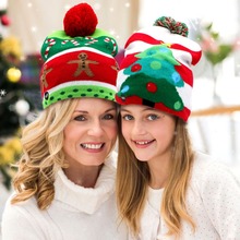 Теплый светодиодный светильник, хлопковая Рождественская шапка, вязаная Шапочка, шапка для детей и взрослых, Детская кепка, украшение для рождественской вечеринки, новогодние подарки 2024 - купить недорого
