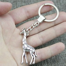 Fashion Key Ring Metal Key Chain Keychain Jewelry Gift 2 Colors Antique Bronze Silver Color Plated Giraffe 53x23mm Pendant 2024 - buy cheap
