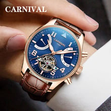 Reloj mecánico automático deportivo militar de Carnaval hombres zafiro correa de cuero genuino relojes de marca de lujo para hombre 2024 - compra barato