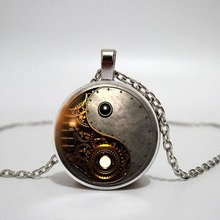 Steampunk Ying Yang Photo Tibet Silver Bullion Round Glass Pendant Chain Necklace Time Gem Glass Necklace 2024 - buy cheap