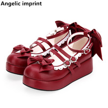 Angelic imprint woman mori girl lolita cosplay shoes lady high wedges heels Pumps women princess dress party shoes bowties 33-47 2024 - buy cheap