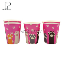 Party supplies 8PCS Pet Cat Paw Kitty theme party decoration disposable tableware one-off paper cups cup glass glasses 2024 - buy cheap
