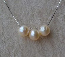Joyería de perlas al por mayor-Cadena de Plata de Ley de 3 perlas de 18 pulgadas-collar de perlas de agua dulce auténticas de Color blanco de 8-8,5mm. 2024 - compra barato