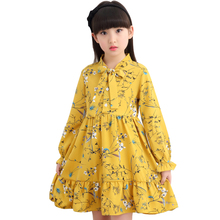 Vestido de princesa de gasa para niña adolescente, manga larga, Otoño, lazo Floral, Vestidos informales, ropa para niños de 4 a 14 años, Vestidos de fiesta para niña 2024 - compra barato