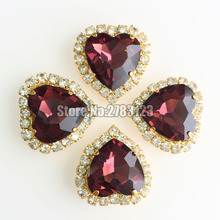 Wine red 12mm heart shape Crystal buckle, gold base Glass sew on rhinestones use for diy/clothing accessories SKHJ17 2024 - buy cheap