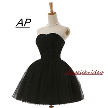 ANGELSBRIDEP Black Tulle A-line Cocktail Dresses New Arrival Hot Sexy Flowing Above Knee Lace Cocktail Party Dress 2021 2024 - buy cheap