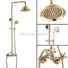 Montado Na parede De Ouro Cor De Bronze Rain Shower Faucet Set com Handheld Shower Tap Mixer + 8.2 polegada Cabeça de Chuveiro do banheiro Wgf333 2024 - compre barato
