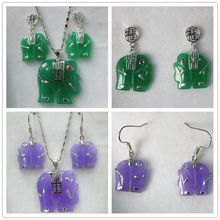 Conjunto de collar con colgante de elefante tallado de Jades/alejandrita, joyería para mujer, color verde Natural 2024 - compra barato