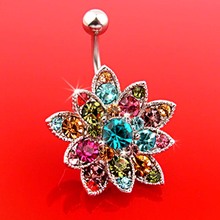 new Stainless steel Rhinestone Flower Crystal Belly Navel Button Bar Ring Piercing 2024 - buy cheap