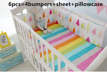 6 pçs conjuntos de cama do bebê conjunto no berço roupa de cama para crianças pára-choques protetor de berco (4 pára-choques + folha + fronha) 2024 - compre barato