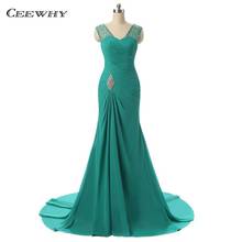 CEEWHY Turquoise Chiffon Evening Dress Mermaid Prom Dresses Formal Evening Dresses Beaded Gowns Vestidos Mujer Robe de Soiree 2024 - buy cheap