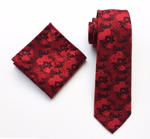 Conjunto de corbata Floral clásica para hombre, corbatas de flores rojas bordadas con bolsillo, juegos cuadrados, 8 cm 2024 - compra barato