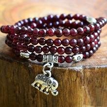 Uma classe de contas 5mm Garnet pulseiras para as mulheres Naturais do vintage elefante pingente pulseira charme pulseira pulseiras elásticas 0570 2024 - compre barato