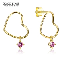 Romantic Gold Color Color Sterling Silver Heart Shape Earrings With Purple Austrian Crystal Earrings For Women Wedding Jewelry 2024 - buy cheap