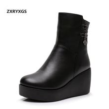 ZXRYXGS Brand Boots Non-slip Platform Wedges Shoes Woman High Heel Boots Elegant Fashion Autumn Winter Genuine Leather Boots 2024 - buy cheap