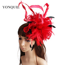 Sinamay Fascinator Headwear  Feather Flower Party Show Hair Accessories Millinery Cocktail Hats High Quality 17 Colors MYQ113 2024 - buy cheap