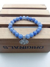 Azul aventurina beads 8mm azul aventurina pulseira yoga mala pulseira beads pingente árvore da vida moda braceletes pulseiras 2024 - compre barato