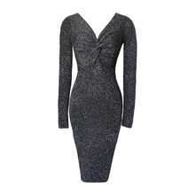 Amolapha Sext Women Shining Knitted Bodycon Dresses Woman V Neck Slim Knitting Dress Vestidos 2024 - buy cheap