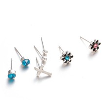 7Pcs/Set Women Earrings Flower Cross Rhinestone Ear Studs Club Party Jewelry 2024 - buy cheap