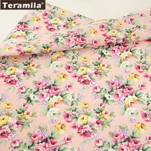 Teramila Cotton Poplin Fabric Light Pink Fat Quarter Meter Sewing Quilting Printed Blooming Rose Design Chirdren's Cloth CM 2024 - купить недорого